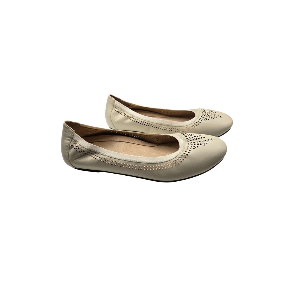 Vionic Ballet Flat Womens 9W Whisper Cream Leather Laser Cut EUC